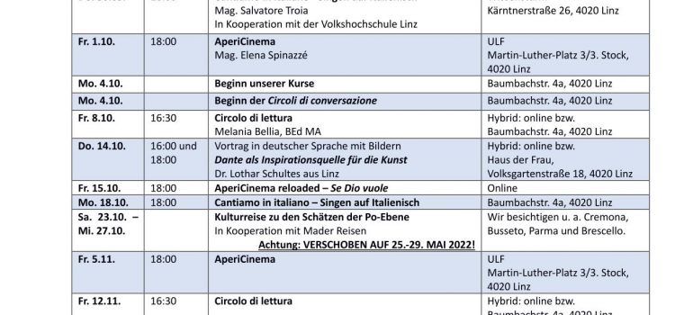 Update — Ver­an­stal­tungs­ka­len­der Herbst 2021